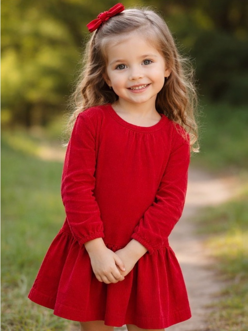 Primary Red Long-Sleeve Girls' Party Skater Dress